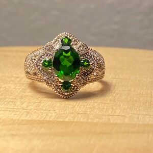 Chrome Diopside & White Topaz Sterling Silver Ring Womens Sz 10 2.65ctw Green